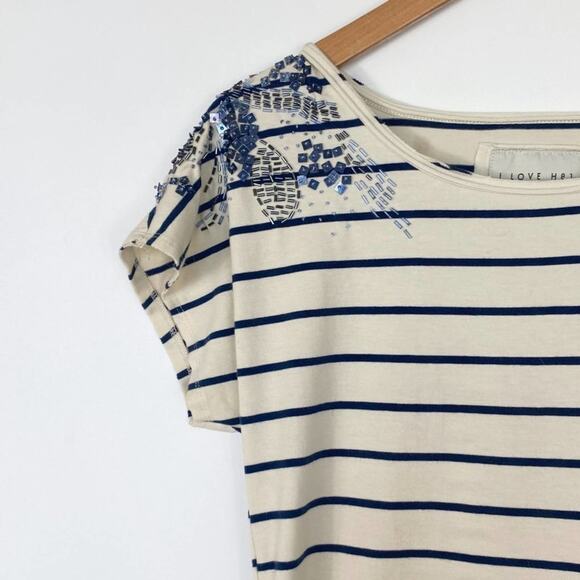 Forever 21 H81 Beaded Embellished Striped Knit T-Shirt Tee Shirt Dress - Picture 5 of 14